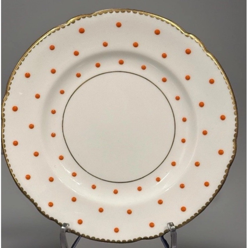 Shelley Fine Bone China England Orange Dainty Polka Dot Gold Trim 5" Saucer EUC